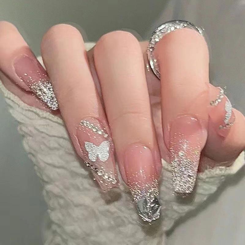 

Medium-Long Nude Sparkly 3D Rhinestone Press-On Nails - Fairy Temperament Design Glue Version