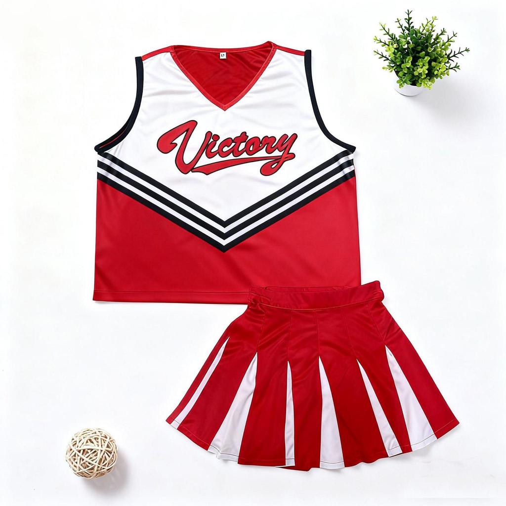 Adult Red Cheerleading Costume - Slightly Flawed, Energetic Performance Wear, No Returns or Exchanges
