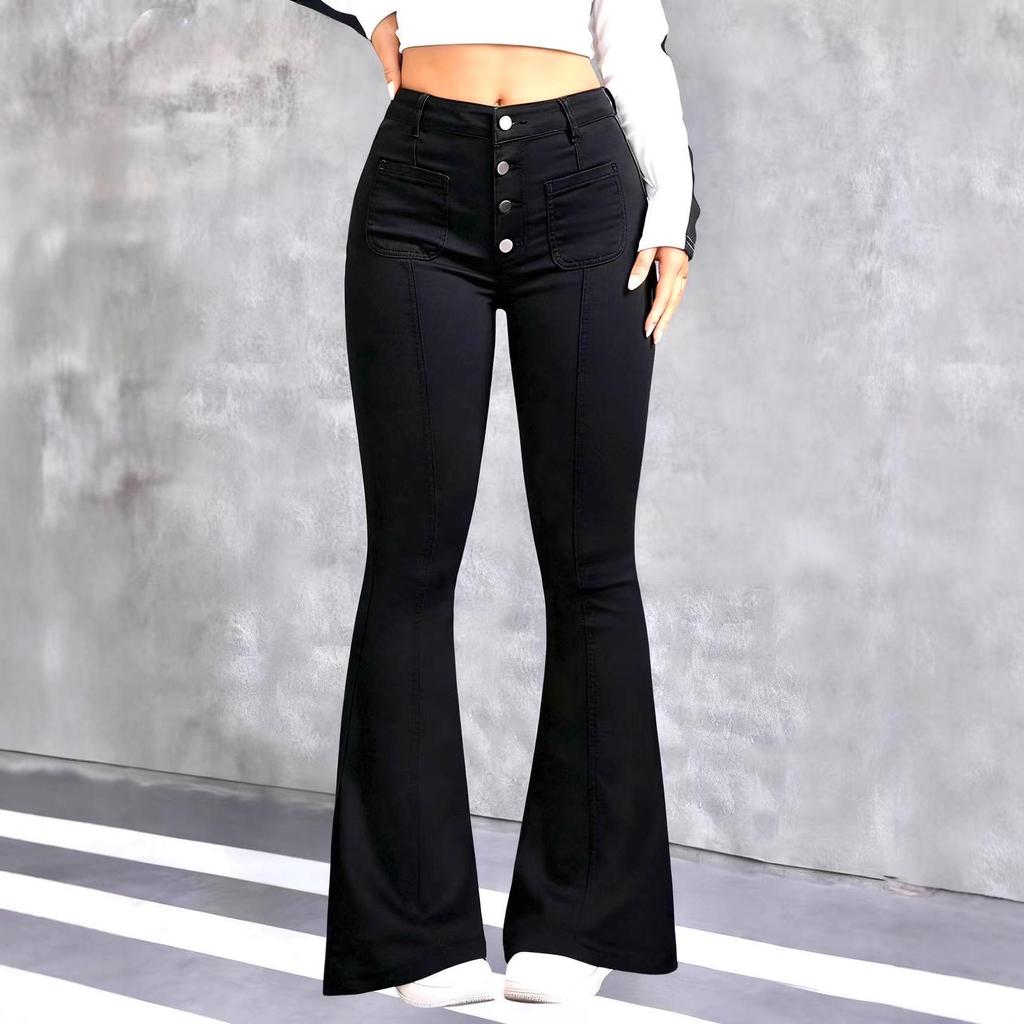 Pantalones Vaqueros Casuales Elásticos Europeos-Americanos de Múltiples Filas Adelgazantes 2025