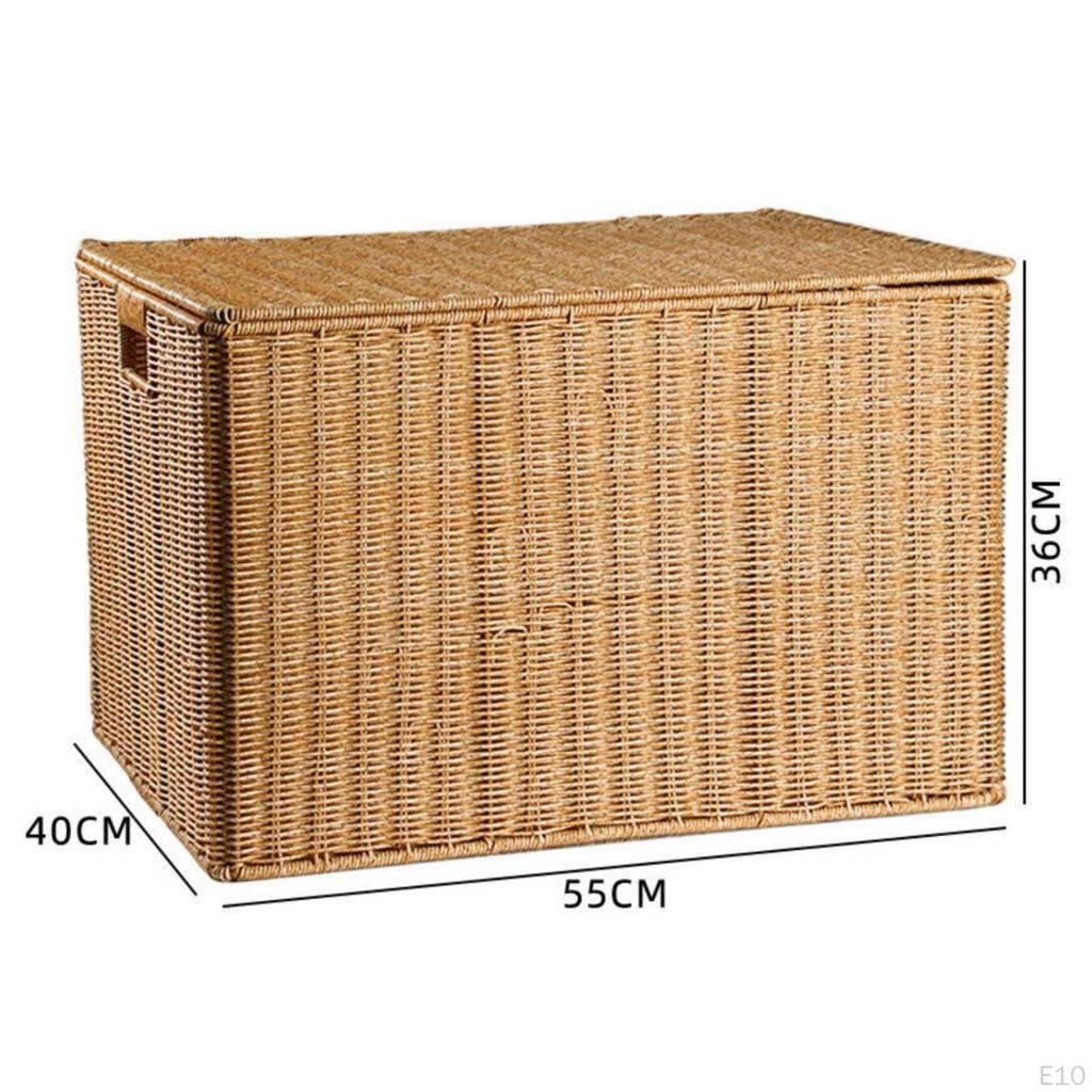 Lidded Storage Box Rigid Woven Rectangular for Bedroom, Living Room