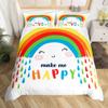 Rainbow Comforter Cover Watercolor Hand Drawn Duvet Cover Cartoon Raindrop Kawaii Bedding Set Girl Crown Love Hearts Quilt Cover