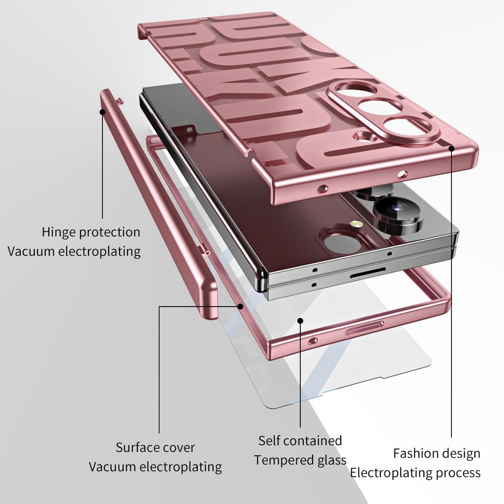 For Samsung Galaxy Z Fold6 5G Case Electroplating PC Phone Cover with Tempered Glass Film