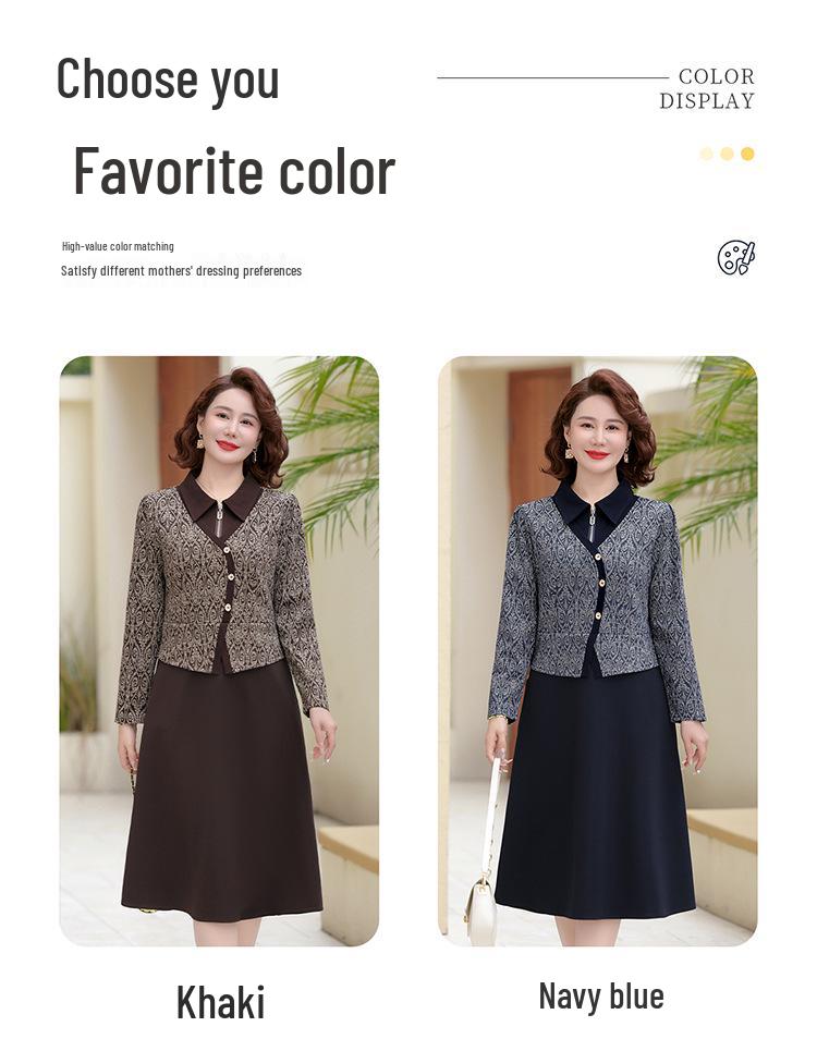 2025 Spring & Autumn Long-Sleeve Two-Piece Dress for Middle-Aged Women