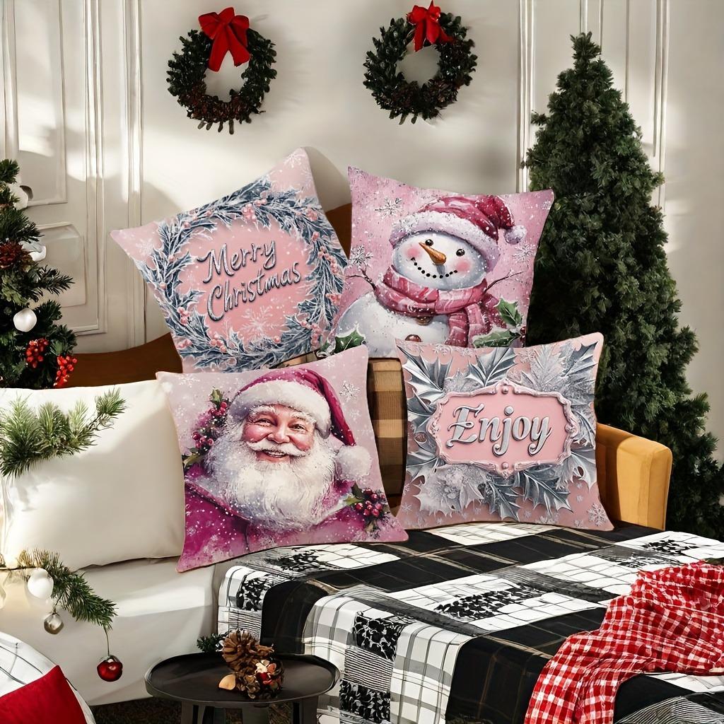 Christmas Decoration Pillowcase New Year Gift Pink Cute Snowman Santa Claus Pillow Cover Sofa Cushion Cover Home Decoration