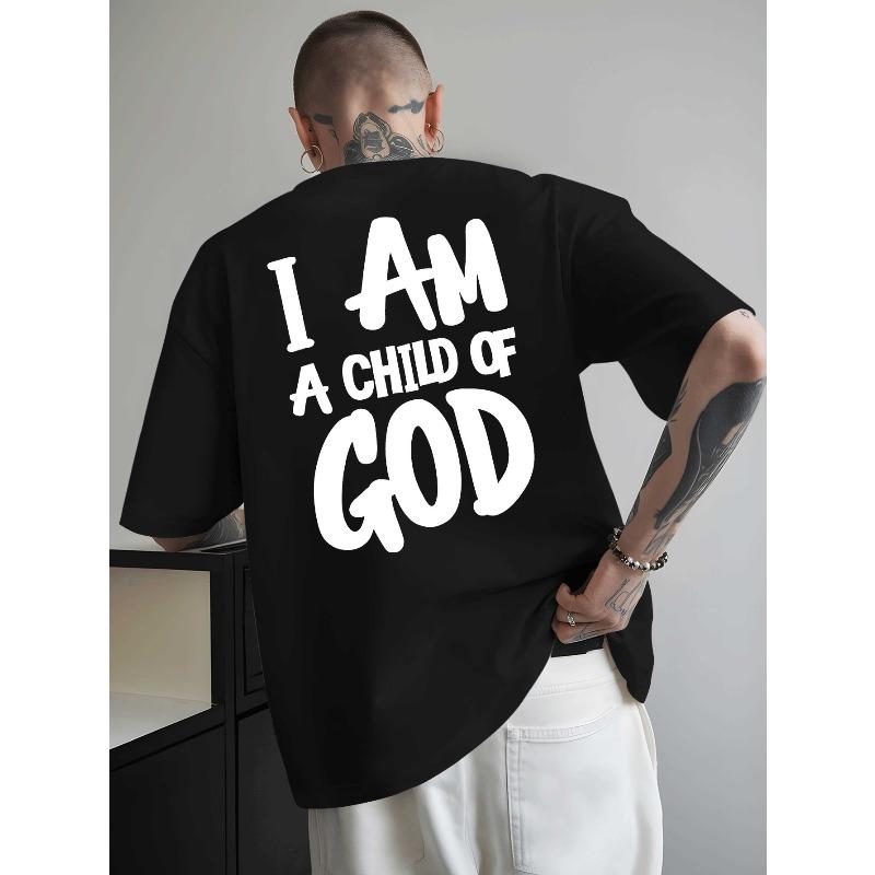 European Size Men'S 'I Am a Child of God' Bold Print Summer T-Shirt Loose Short-Sleeve Round-Neck Breathable Casual Top