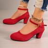 2026 Spring/Fall European American Plus Size Chunky Heel Buckle High Heels Women's Fashion Shoes
