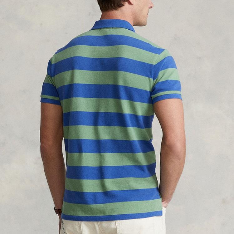 Polo Ralph Lauren SS22 Striped Color Block Slim Fit Short Sleeve Polo Shirt Men Tops Green MNPOKNI1N821585-300