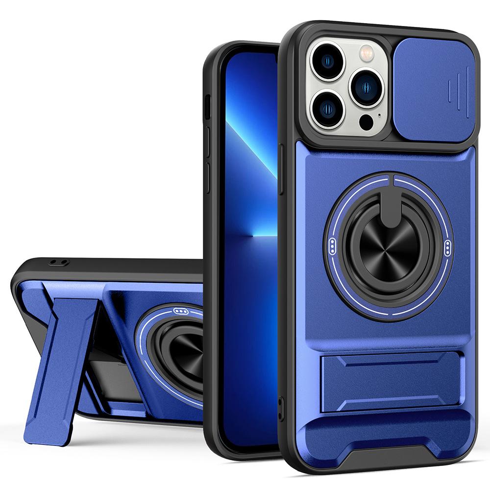 For iPhone 13 Pro Case Compatible with MagSafe Ring Holder Foldable Kickstand TPU PC Phone Cover with Camera Lens Slider
