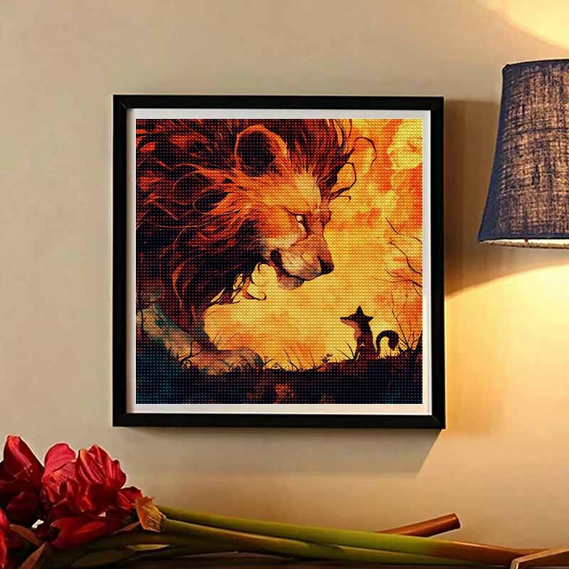 New Arrival 5D DIY Full Circle Diamond Painting "Lion and Fox" Embroidery Cross Stitch Home Decor Gift