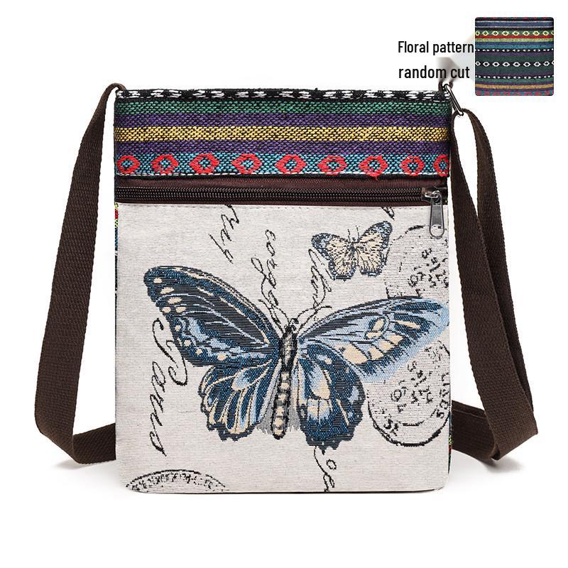 Damen Canvas Umhängetasche - Niedlicher chinesischer Stil, ethnisches Miao-Design, vielseitige gewebte Stoff Schulter- & Handytasche