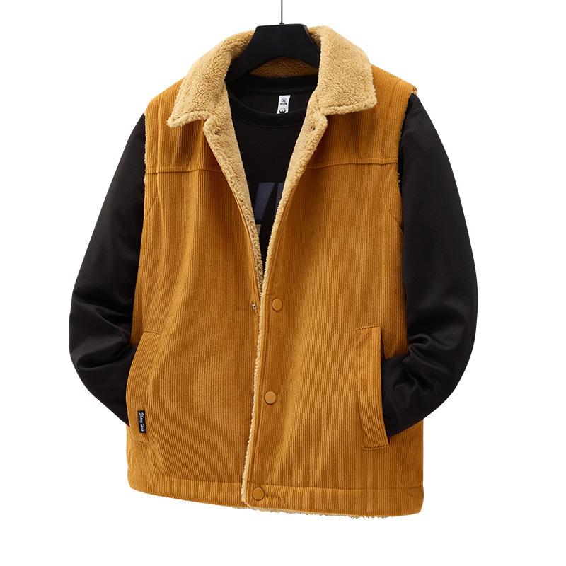 Corduroy Men's Fur Collar Vest Autumn and Winter Plus Velvet Lamb Velvet Vest Vest Vest Japanese Work Horse Clip Jacket