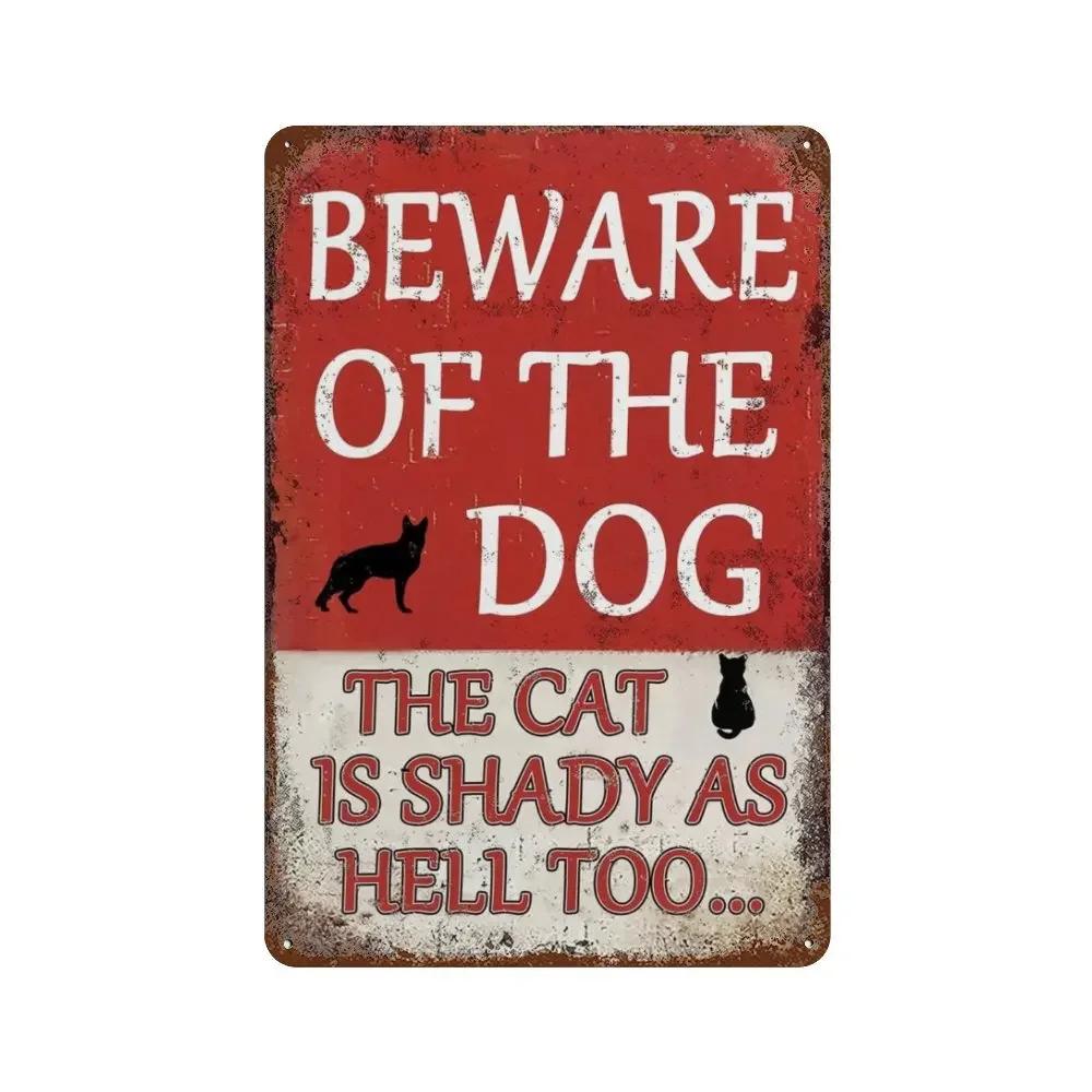 Warning Danger Metal Aluminum Signs Beware Of The Dog Cat Poster Vintage Wall Plaque Courtyard Garden Bar House Man Cave Decor