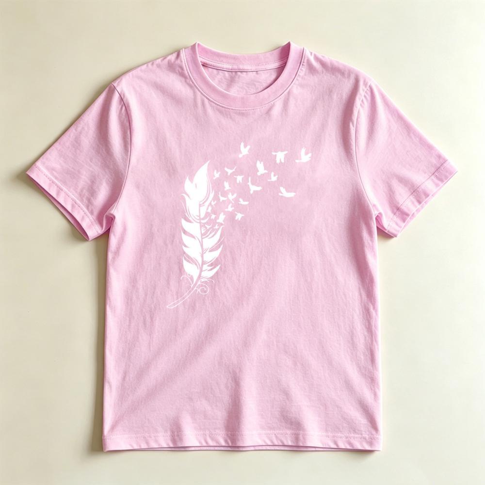 Feather Turning Into Birds Silhouette TShirt Minimalist Freedom Nature Graphic Tee Boho Casual Shirt Unisex Daily Life Tshirt S