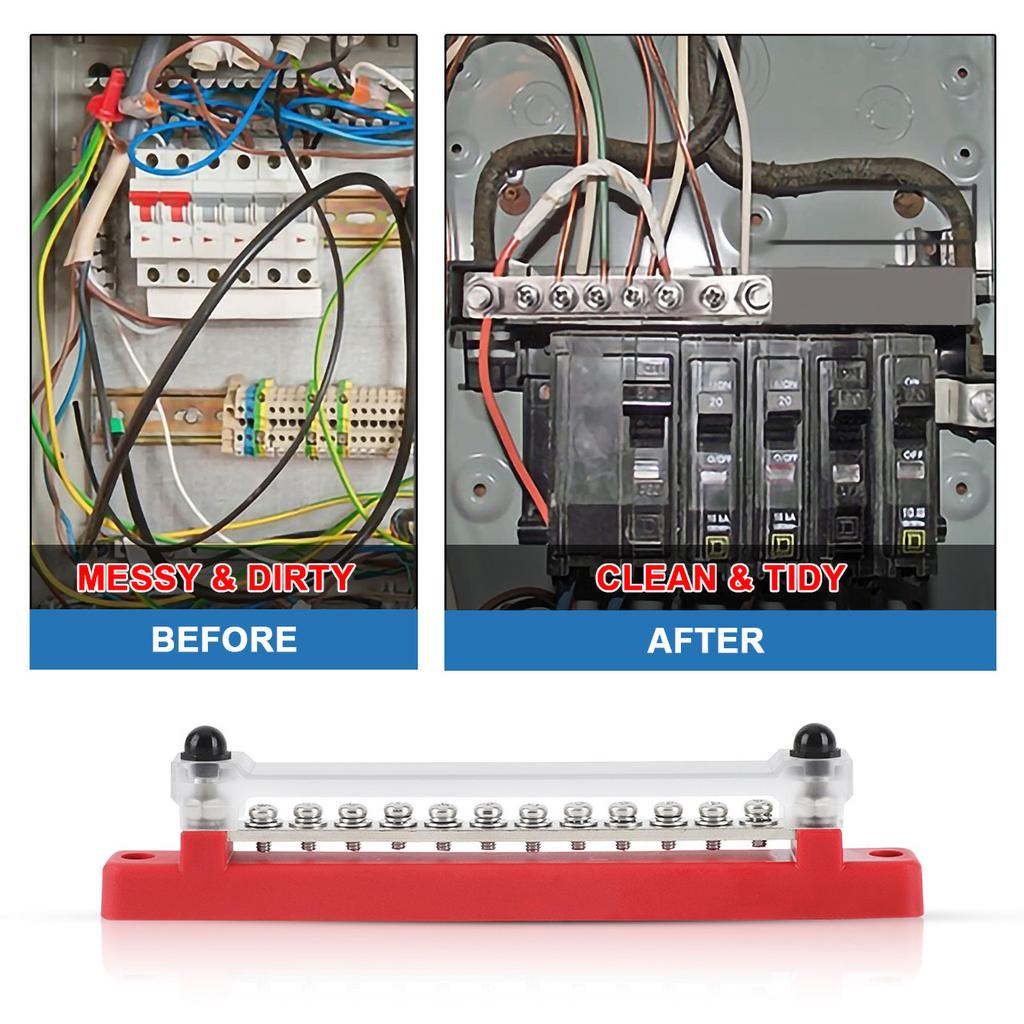 M6 Terminal Block dc Bus Bar 12v 1/4 Inch Stud 150A Electric BusBar 12v Power current distributor For Truck Boat accessories