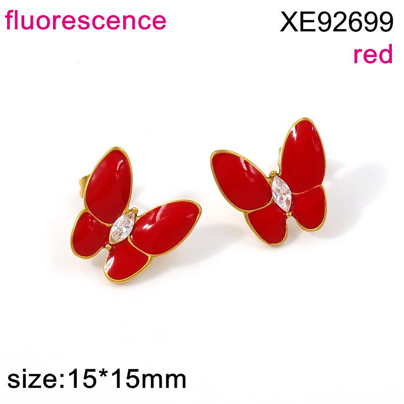 Enamel Drip Butterfly Stud Earrings for Women, Fashionable High-End Stainless Steel PVD Gold, Versatile Retro Design.