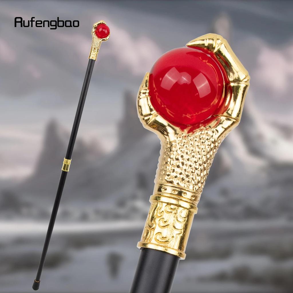 Drachenklauengriff, rote Glaskugel, goldener Gehstock, modischer dekorativer Gehstock, Cosplay, Gehstock, Knauf, Crosier, 93 cm
