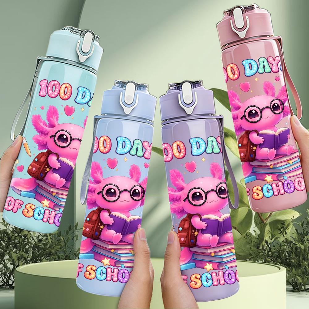 1PC Cute Pink Monster Cartoon Design 750ml Color Plastic Sports Water Bottle Leakproof Flip Straw Lid Suitable for Sports Office Home Use