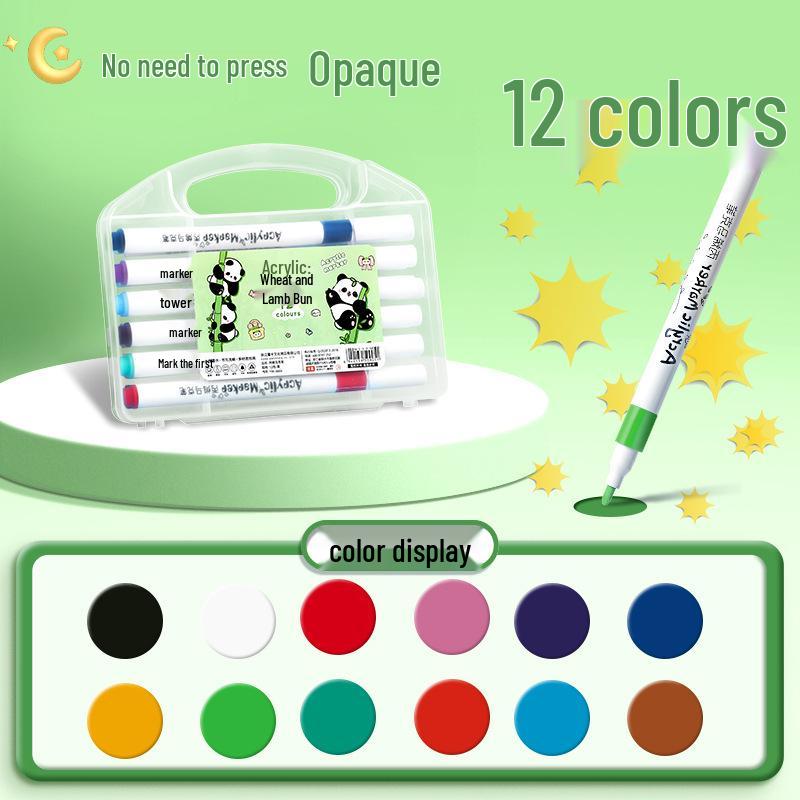 Panda Cartoon Acrylic Marker Pens for Kids - Water-Based, Opaque, Stackable Colors for Children’s Art