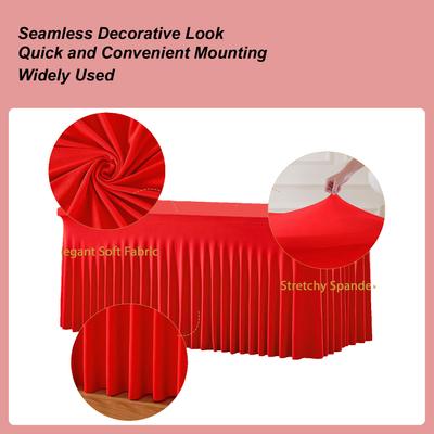 Christmas Table Skirt 6ft Rectangle Red Table Cloth Skirt For Wedding Water-Resistant Festive Tablecloths For Events Buffet