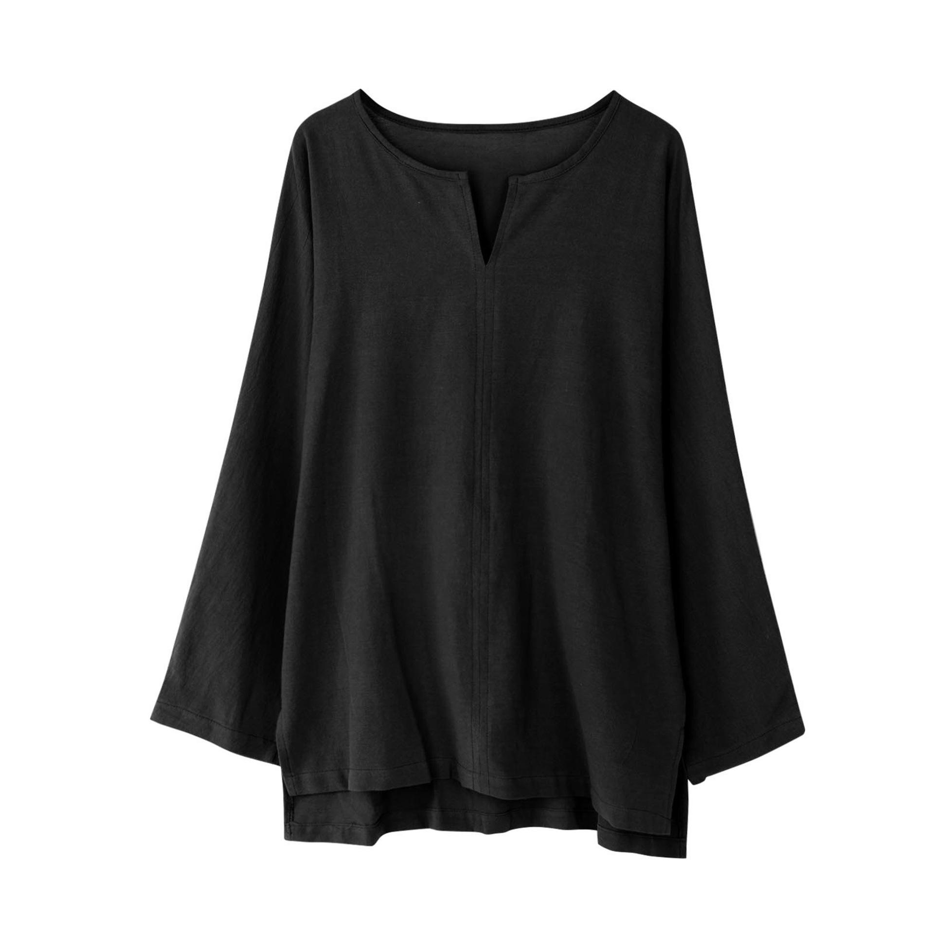 

Новая мужская молодежная китайская футболка, хлопковая однотонная свободная одежда, мужская рубашка с длинным рукавом в китайском стиле с v-образным вырезом S