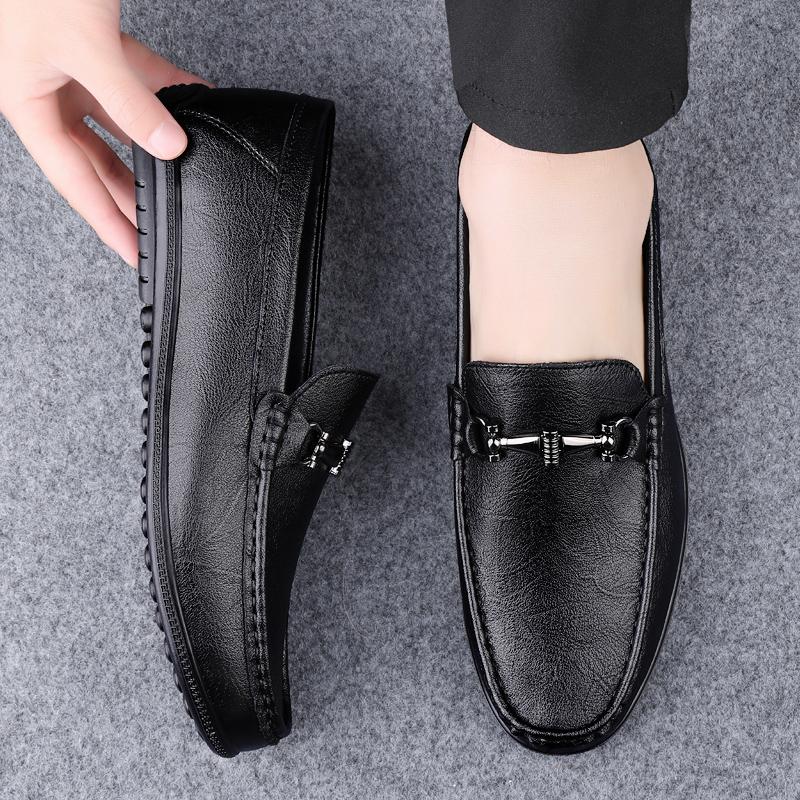 Spring Men Brand Casual Driving Shoes Bean Shoes Fashionable Men Comfortable and Non Slip Soft Sole Cowhide Casual Leather Shoes