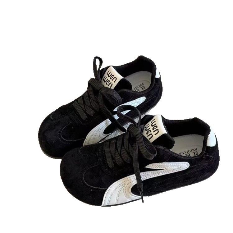 Retro Black Women's Autumn New Versatile Flat-bottomed Sports Casual Lightweight Little White Shoes Women