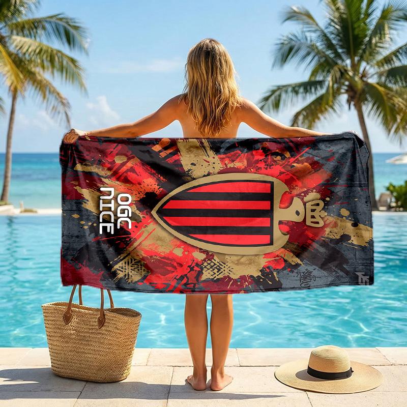 OGC Nice FC Druck Schnelltrocknendes Strandtuch Mikrofaser Saugfähig Tragbares Reise-Handtuch zum Schwimmen