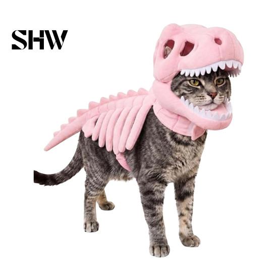 Costume Scheletro Dinosauro Tridimensionale per Animali Domestici, Abbigliamento 3D Luminescente al Buio, Cappello Morbido Peluche di Dinosauro per Cani Gatti di Halloween, Cosplay Festività