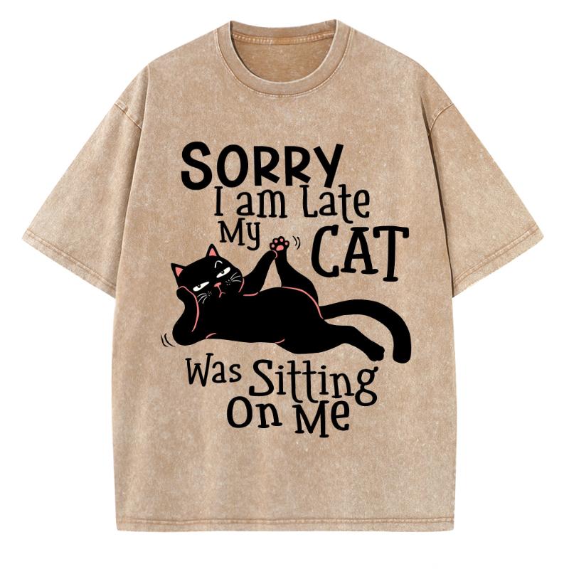 Liebling Schwarze Katze Print Damen Washed T-Shirt Übergroß Rundhals Stretch Kurzarm Unisex Freizeit Oberteil