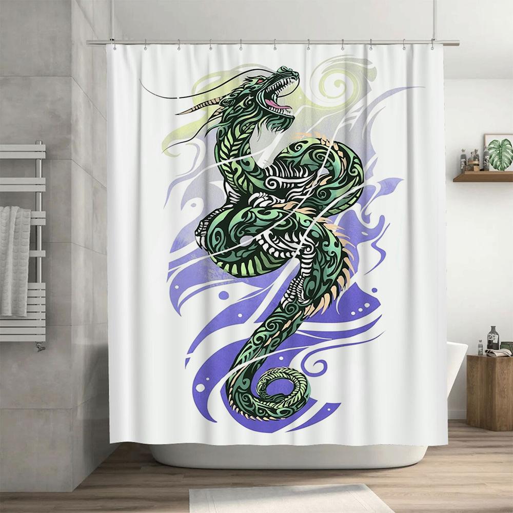 Green Dragon Shower Curtain Wall Decor Fabric Waterproof Bath Mat Boho Chic Home Decor Accessories Polyester Print Decorative Ba