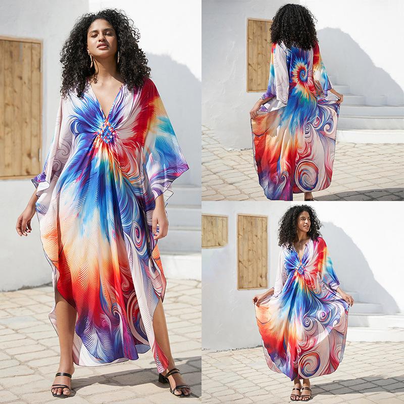 European & American Plus Size Printed Beach Cover-up Dress
