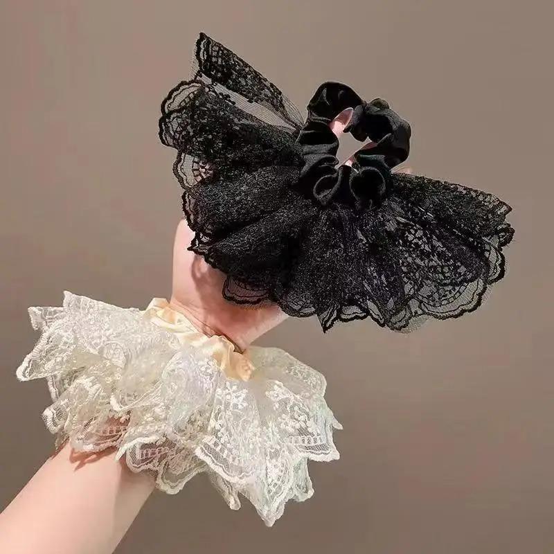 Schwarzer Spitzenrock Haarband Stirnband Niedriger Pferdeschwanz Ballhaarkordel Hochelastisches Darmkopfschmuck Mädchen Damen Haaraccessoires