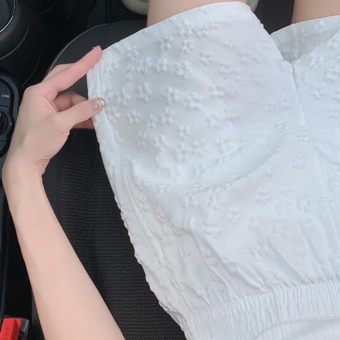 

White flower ice silk shorts women s new summer wear casual and thin wide-leg medium pants sports three-point pants S