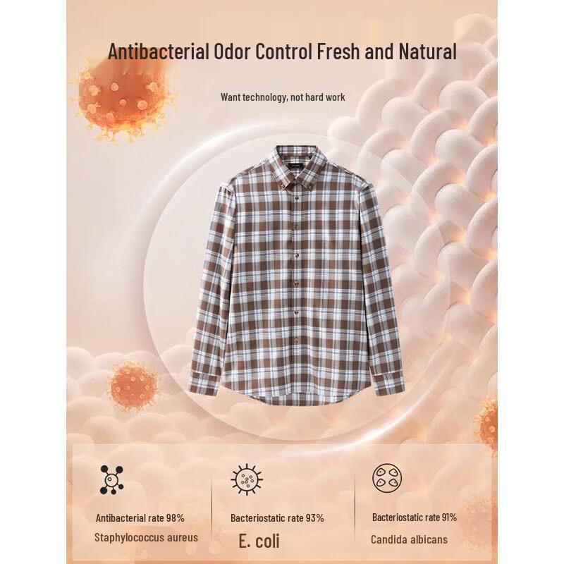 YOUNGOR Men's Plaid Flannel Long-Sleeve Shirt