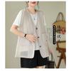 Women Plus Size Linen Blend Sleeveless Vest Open Front V Neck Top