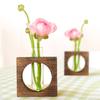 Hydroponic Plants Container with Wood Frame Transparent Glass Test Tube Vase Flower Pot Home Tabletop Bonsai Decorations Crafts