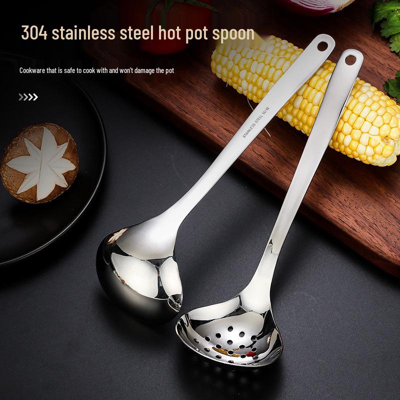 304 Stainless Steel Large Long-Handled Ladle - Deep Slotted Spoon for Hot Pot, Soup, & Porridge.