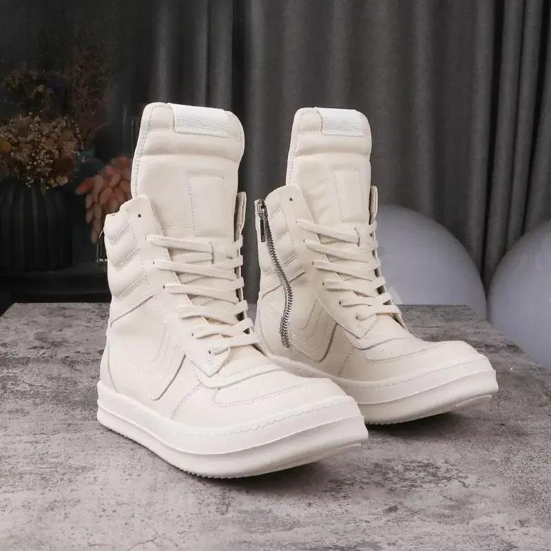 Men Genuine Leather Boots High Top Rock Sneakers Street Punk Shoes Riding Boots Women Retro Designer Platform Boots
