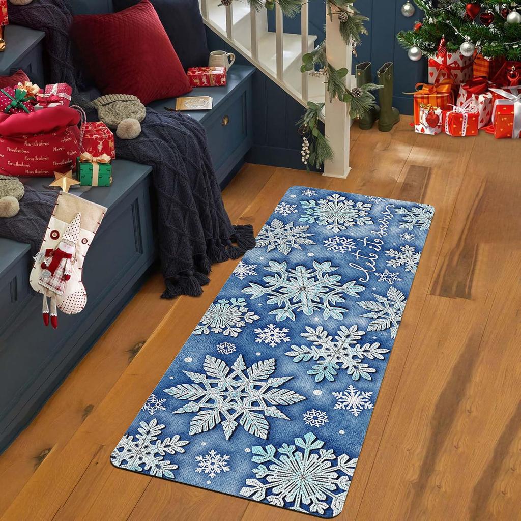 1Pcs Anti Fatigue Kitchen Rugs, Snowflake Print Waterproof Non-Slip Thick Cushioned Kitchen Mat Heavy Duty Comfort Standing Mat for Kitchen