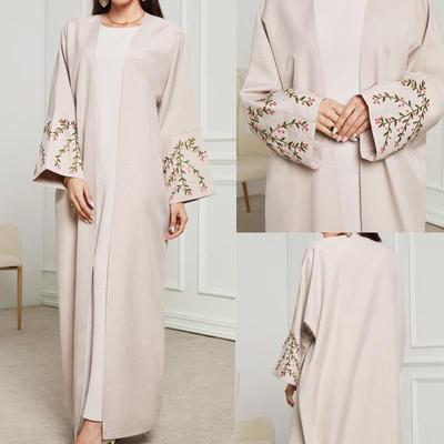 Elegante Vestido Cardigã Muçulmano Bordado do Oriente Médio 2025