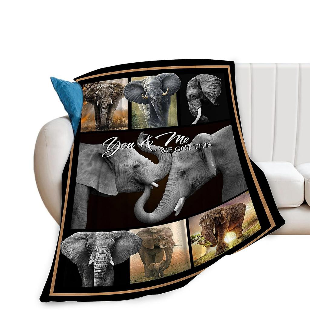 Elephant Print Flannel Blanket Sofa Bedroom Decorative Blanket Office Lunch Break Blanket