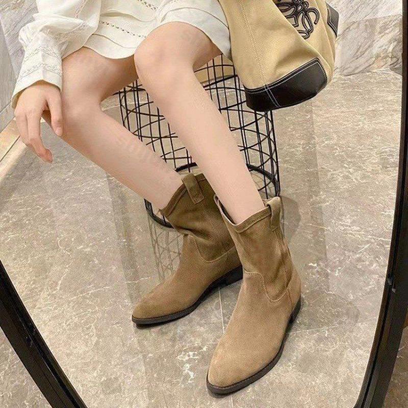 Fashion Women's Boots Retro Western Cowboy Boots 2025 Autumn Winter New Versatile Pointed Coarse Heel British Short Boots Botas Mujer