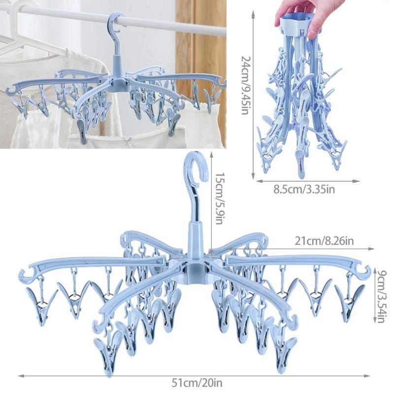 Folding Clothes Dryer Rotatable Hanger Windproof Socks Underwear Drying Rack Home Storage Laundry Rack 24 Clips