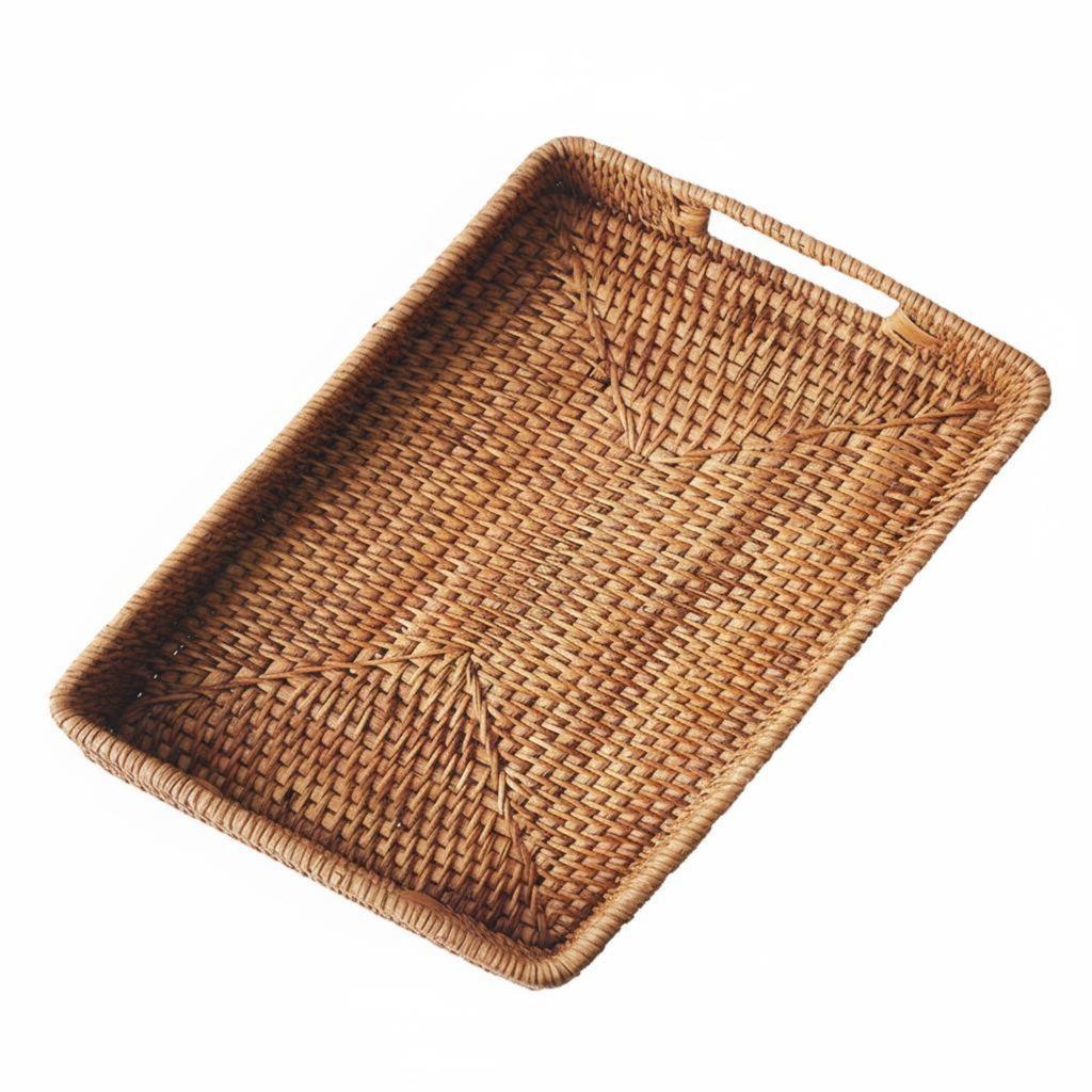 Woven Rattan Tray with Handles Rustic Design Rectangular Rattan Tray Rectangular Wicker Platter Food Safe Home Decor