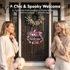 Wooden Craft Hanging Decoration Halloween Pumpkin Ghost Welcome Door Hanger Sign, Cute Wall Ornament with Bell Holiday Sign for Store Entry