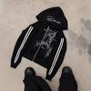 Women's Hooded Long Sleeve Zip Up Sweatshirt Loose Fit Gothic Punk Streetwear Line Print Striped Sleeve Y2K Summer Casual Hoodie Jacket