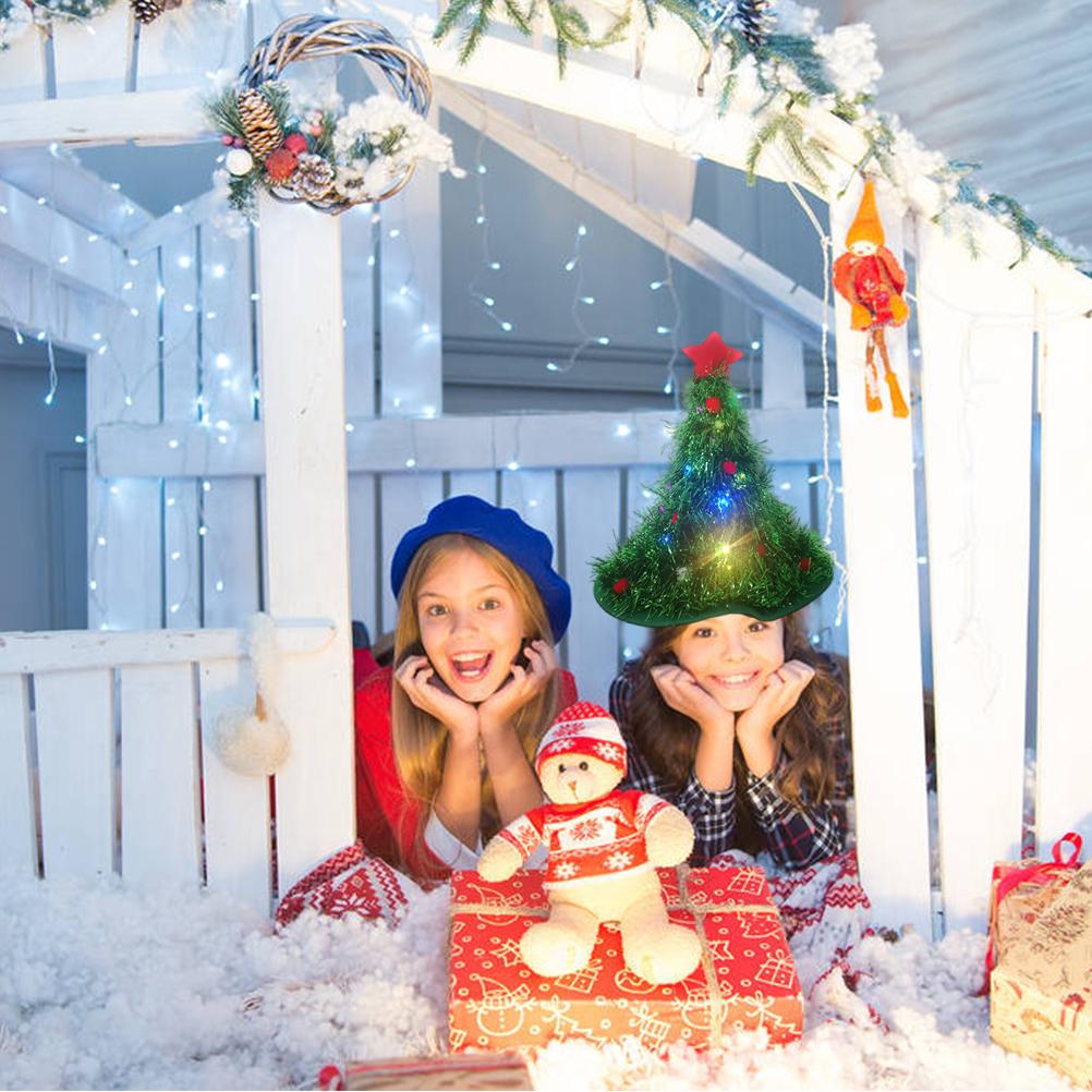 Luminous Christmas Tree Hat with Star for Christmas Party Fancy Dress Props for Kids Adult Xmas