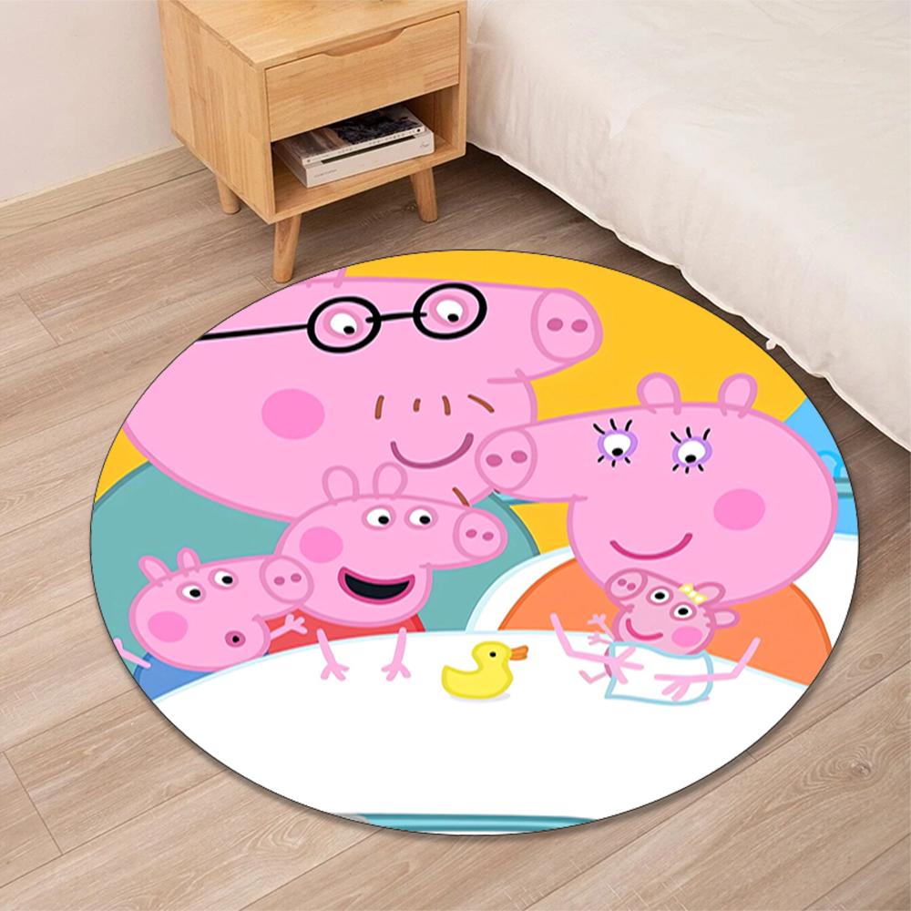 Peppa Pig Printed Round Rug Carpet Chair Rug Area Rug Entryway Doormats,for Office Chair Living Room Bedroom Kitchen Room.