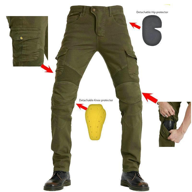 Motorcycle Riding Jeans Racing Pants Anti-Fall Protective Gear Rider Trousers Crash-Resistant Motorbike Clothing 4XL армия зеленый