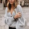 Women V Neck Button Down Long Sleeve Cable Knit Cardigan Sweaters Outerwear Tops